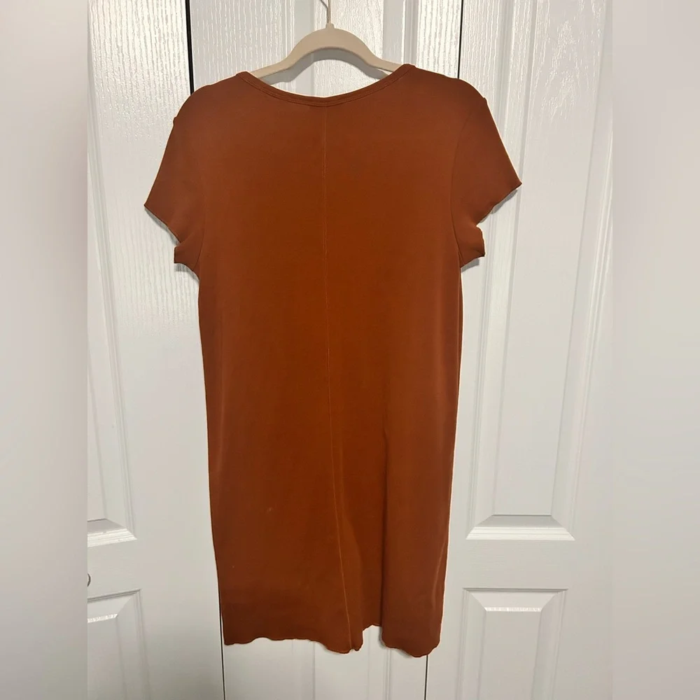 Lilla P Women’s Rust V-Neck Pocket T-Shirt Mini‎ Dress Small S Cotton Minimalist